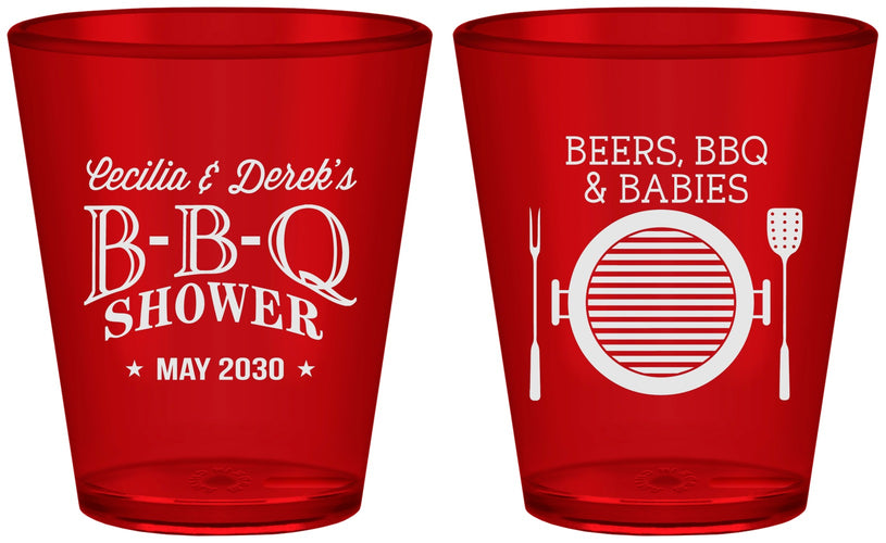 Custom Baby Shower Plastic Shot Glasses - Beers Bbq Babies | 90007
