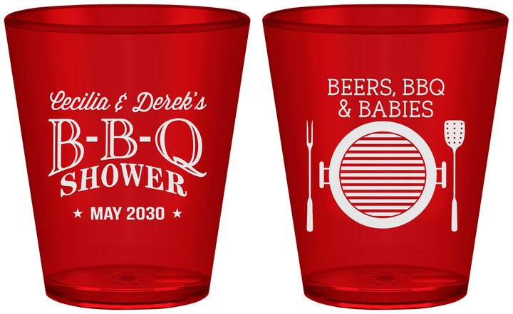 Custom Baby Shower Plastic Shot Glasses - Beers Bbq Babies | 90007