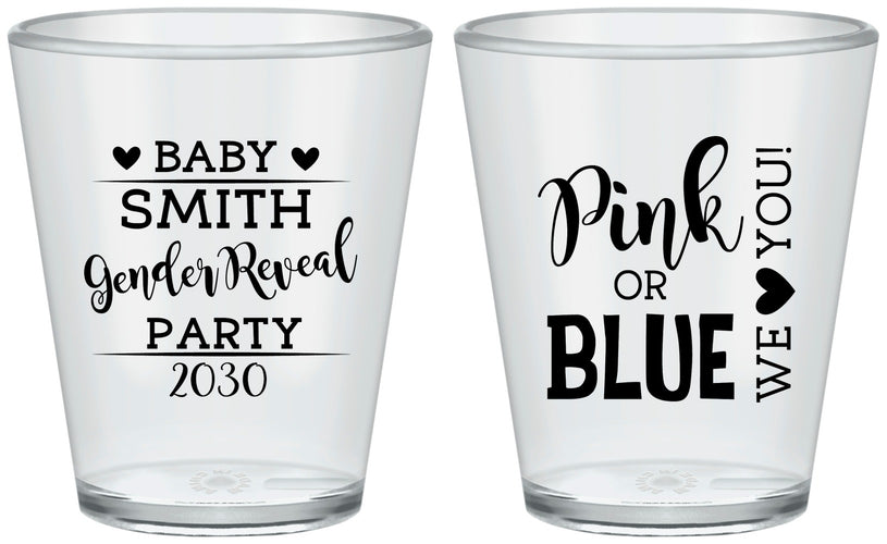 Custom Baby Shower Plastic Shot Glasses - Gender Reveal Pink Or Blue | 90012