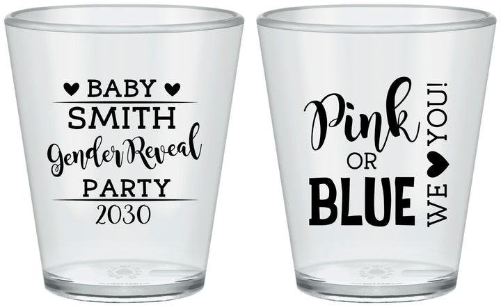 Custom Baby Shower Plastic Shot Glasses - Gender Reveal Pink Or Blue | 90012