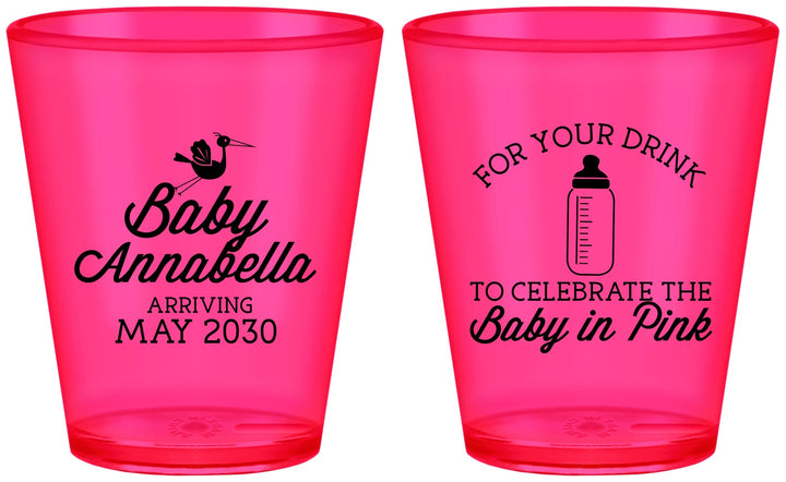 Custom Baby Shower Plastic Shot Glasses - Drink Baby In Pink | 90014