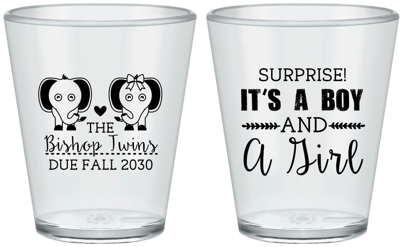 Custom Baby Shower Plastic Shot Glasses - Twins Boy And Girl | 90026