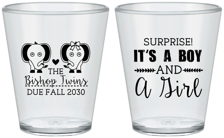 Custom Baby Shower Plastic Shot Glasses - Twins Boy And Girl | 90026