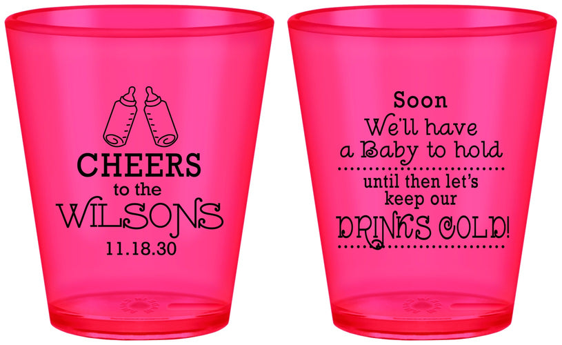 Custom Baby Shower Plastic Shot Glasses - Cheers Bottle | 90031