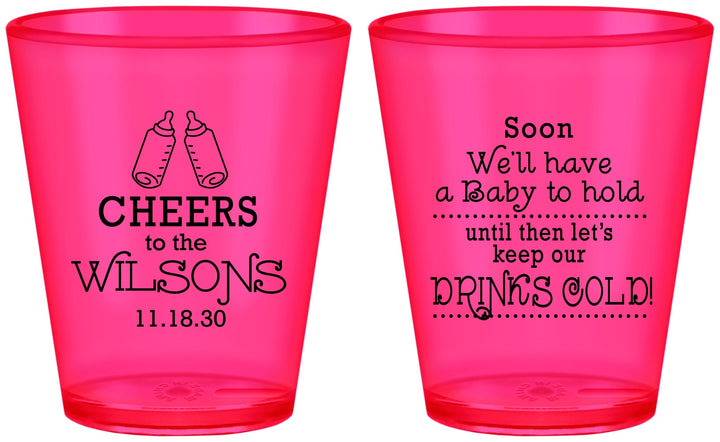 Custom Baby Shower Plastic Shot Glasses - Cheers Bottle | 90031