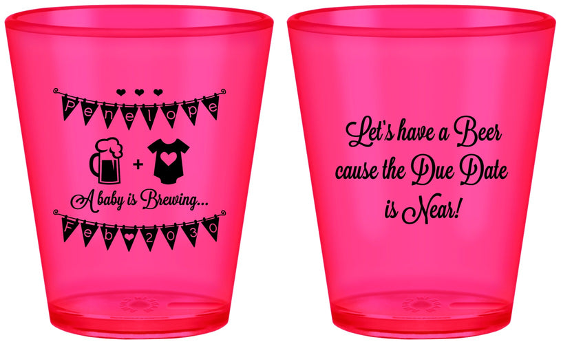 Custom Baby Shower Plastic Shot Glasses - Beer Due Date Is Near | 90032