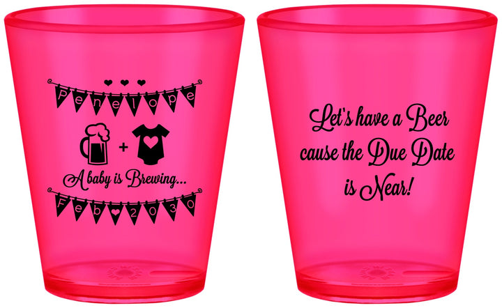 Custom Baby Shower Plastic Shot Glasses - Beer Due Date Is Near | 90032