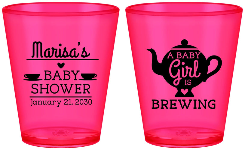 Custom Baby Shower Plastic Shot Glasses - Baby Girl Is Brewing | 90034