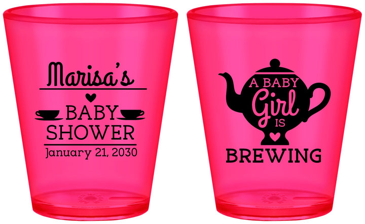 Custom Baby Shower Plastic Shot Glasses - Baby Girl Is Brewing | 90034