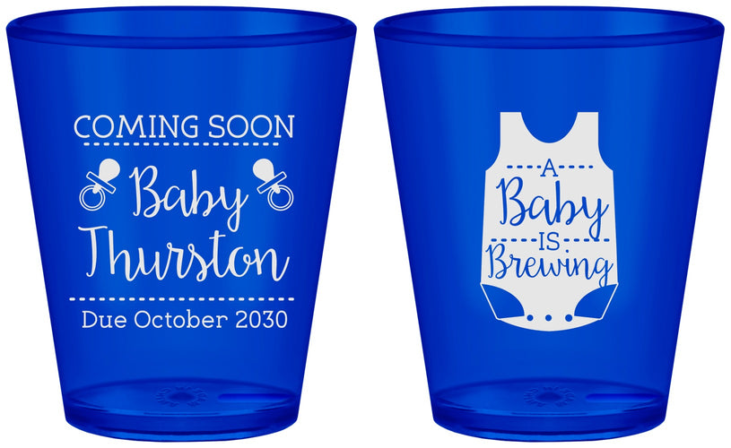 Custom Baby Shower Plastic Shot Glasses - Baby Is Brewing | 90039