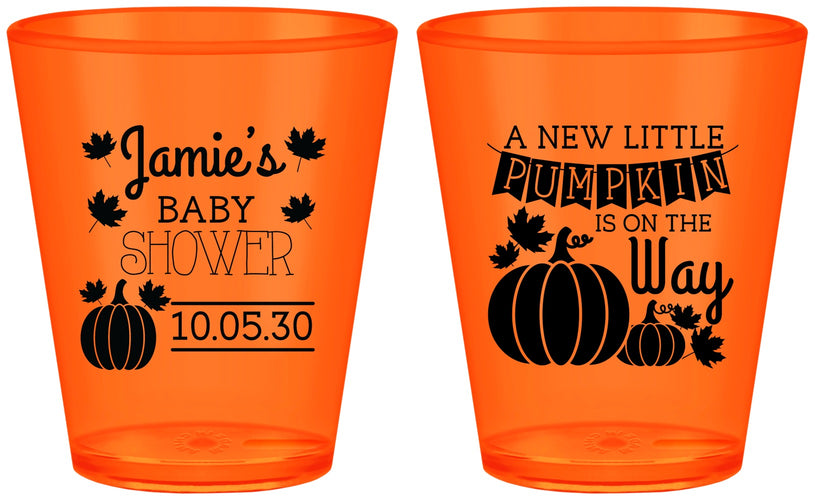 Custom Baby Shower Plastic Shot Glasses - Pumpkin On The Way | 90042