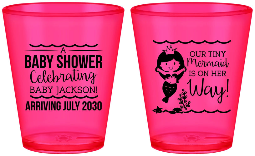 Custom Baby Shower Plastic Shot Glasses - Mermaid On Her Way | 90046