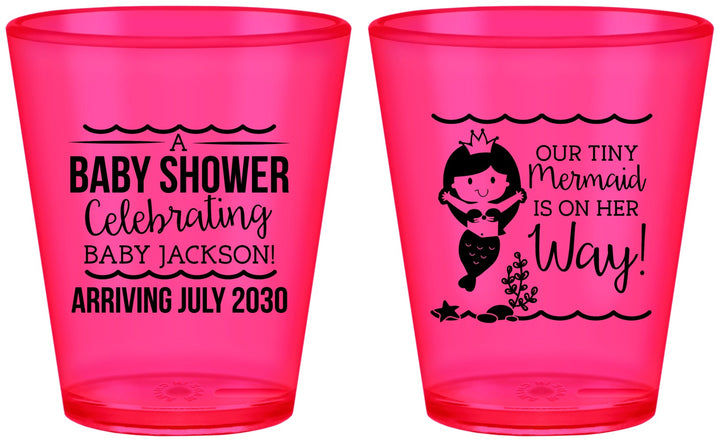 Custom Baby Shower Plastic Shot Glasses - Mermaid On Her Way | 90046