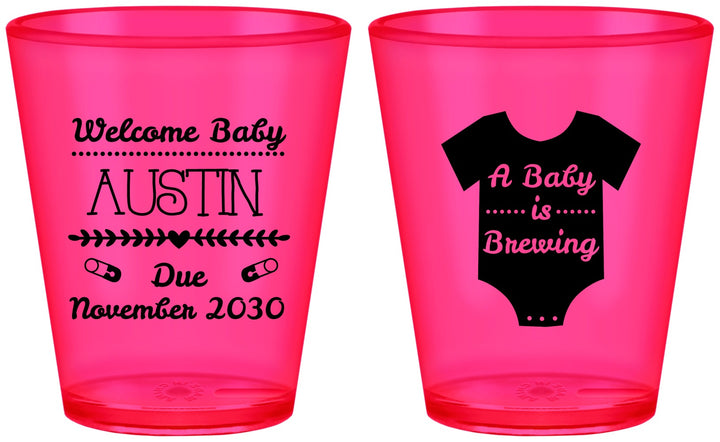 Custom Baby Shower Plastic Shot Glasses - Baby Is Brewing | 90050