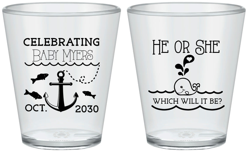 Custom Baby Shower Plastic Shot Glasses - Gender Reveal Whale | 90053