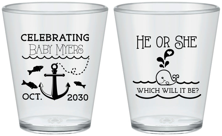 Custom Baby Shower Plastic Shot Glasses - Gender Reveal Whale | 90053