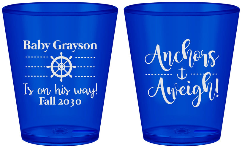 Custom Baby Shower Plastic Shot Glasses - Nautical Anchors Aweigh | 90054