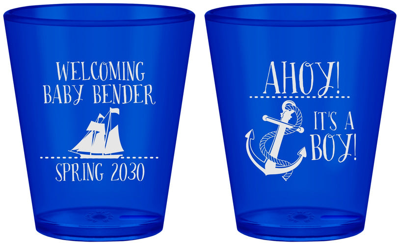 Custom Baby Shower Plastic Shot Glasses - Nautical Ahoy It’s A Boy | 90055