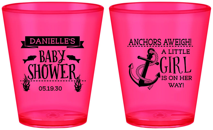 Custom Baby Shower Plastic Shot Glasses - Anchors Aweigh Little Girl | 90056