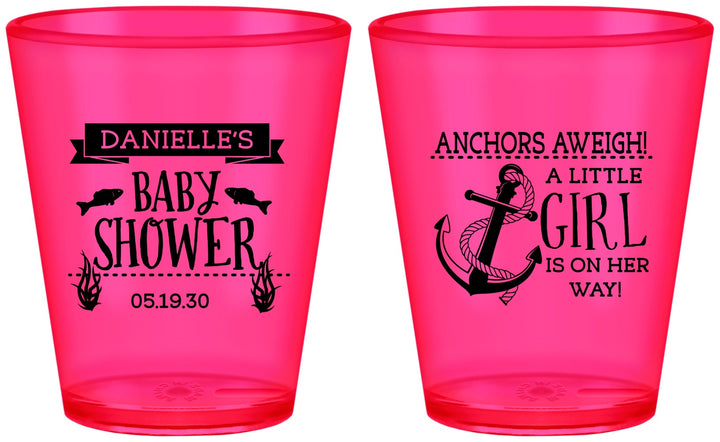 Custom Baby Shower Plastic Shot Glasses - Anchors Aweigh Little Girl | 90056