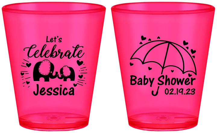 Custom Baby Shower Plastic Shot Glasses - Elephant Lets Celebrate | 90058