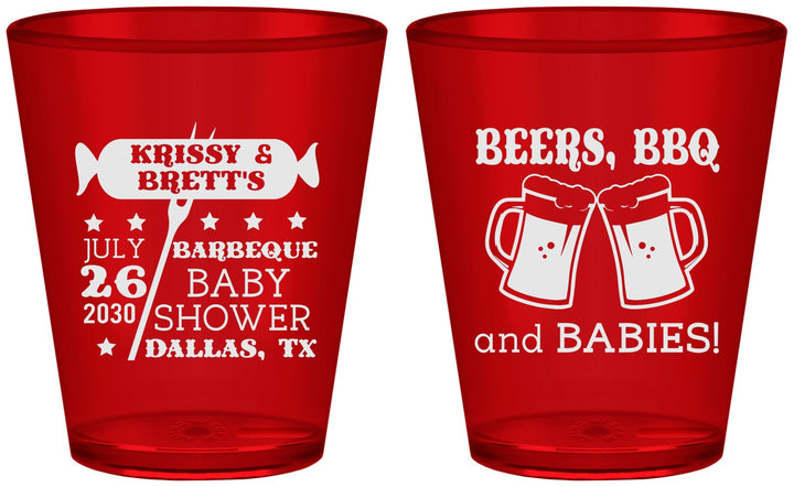Custom Baby Shower Plastic Shot Glasses - Beers Bbq Babies | 90060