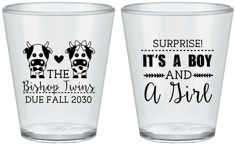 Custom Baby Shower Plastic Shot Glasses - Twins Baby Cows | 90067