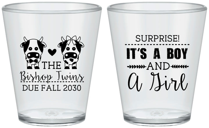 Custom Baby Shower Plastic Shot Glasses - Twins Baby Cows | 90067