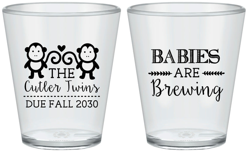 Custom Baby Shower Plastic Shot Glasses - Twins Baby Monkeys | 90068