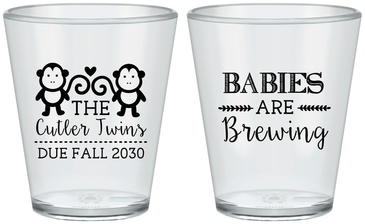 Custom Baby Shower Plastic Shot Glasses - Twins Baby Monkeys | 90068