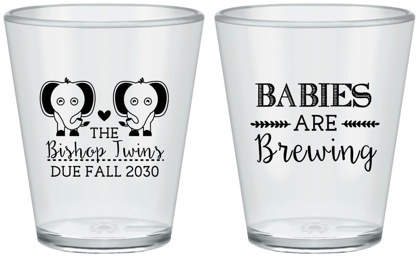 Custom Baby Shower Plastic Shot Glasses - Twins Baby Elephant | 90071