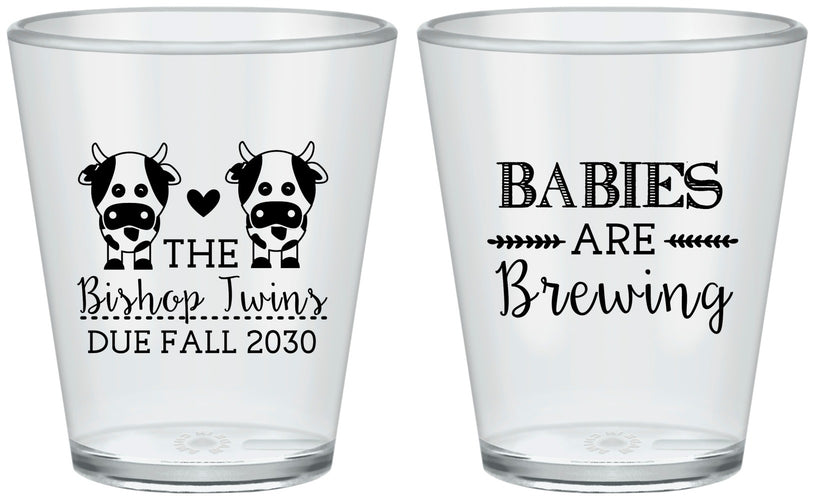Custom Baby Shower Plastic Shot Glasses - Twins Baby Cows | 90072
