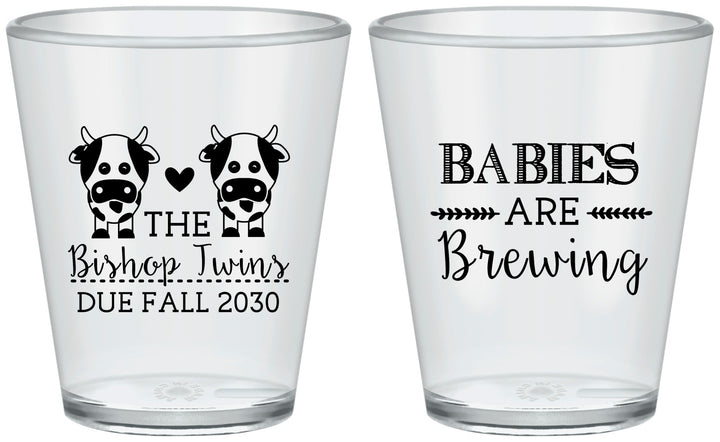 Custom Baby Shower Plastic Shot Glasses - Twins Baby Cows | 90072