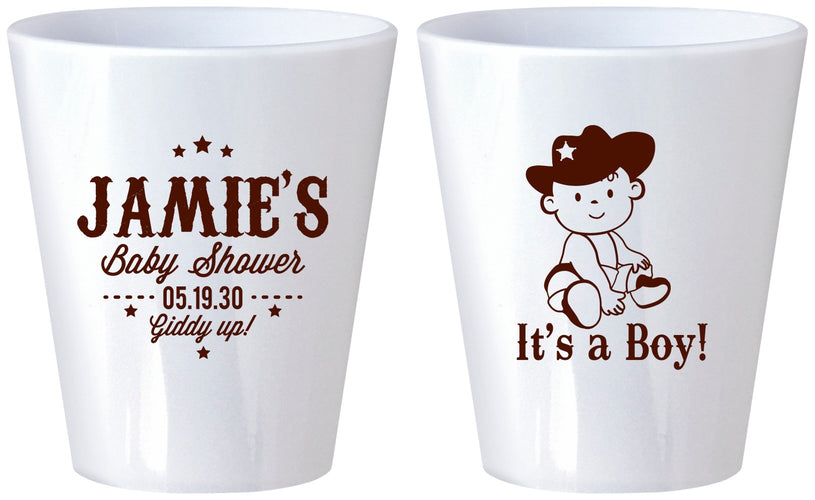 Custom Baby Shower Plastic Shot Glasses - Cowboy It’s A Boy | 90078