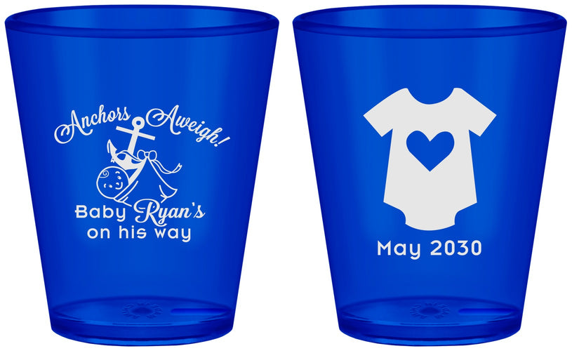 Custom Baby Shower Plastic Shot Glasses - Nautical Anchors Aweigh | 90083