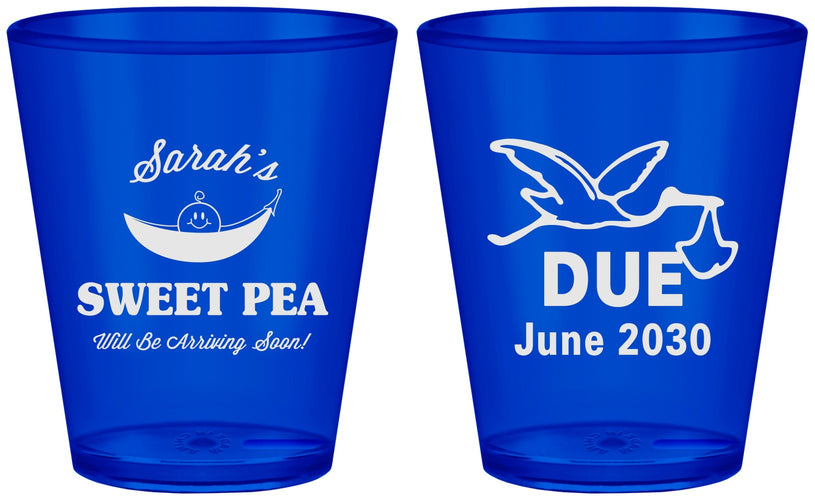 Custom Baby Shower Plastic Shot Glasses - Sweat Pea Stork | 90084