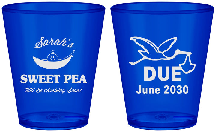 Custom Baby Shower Plastic Shot Glasses - Sweat Pea Stork | 90084