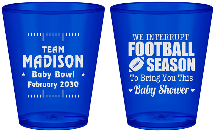 Custom Baby Shower Plastic Shot Glasses - Football | 90091