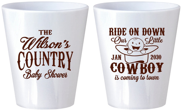 Custom Baby Shower Plastic Shot Glasses - Cowboy Coming To Town | 90105