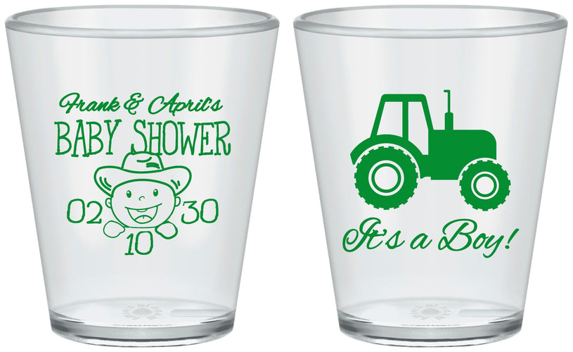 Custom Baby Shower Plastic Shot Glasses - Tractor | 90109