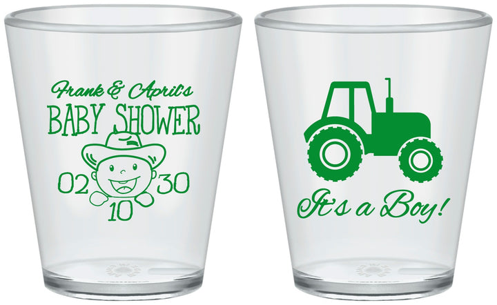 Custom Baby Shower Plastic Shot Glasses - Tractor | 90109