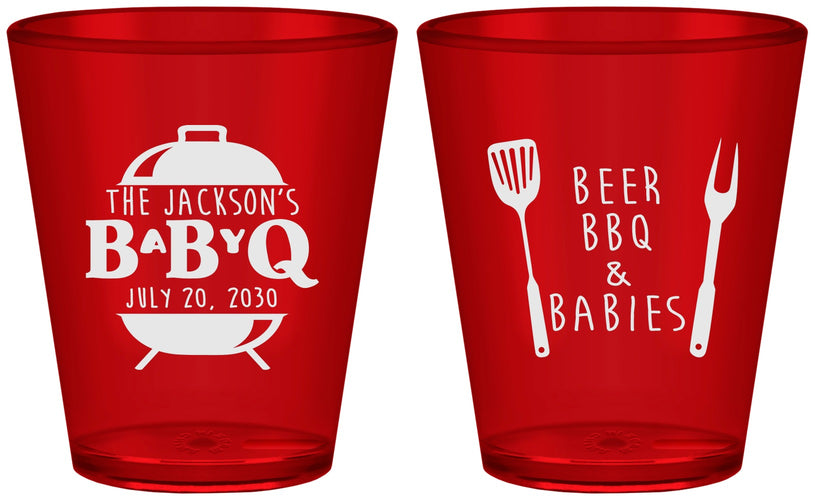 Custom Baby Shower Plastic Shot Glasses - Beers Bbq Babies | 90112