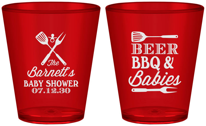 Custom Baby Shower Plastic Shot Glasses - Beers Bbq Babies | 90113