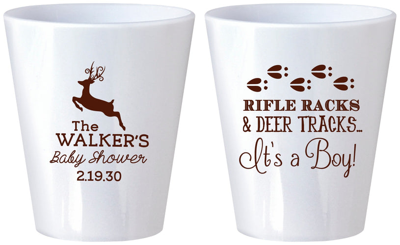 Custom Baby Shower Plastic Shot Glasses - Rifle Racks Deer Tracks | 90128