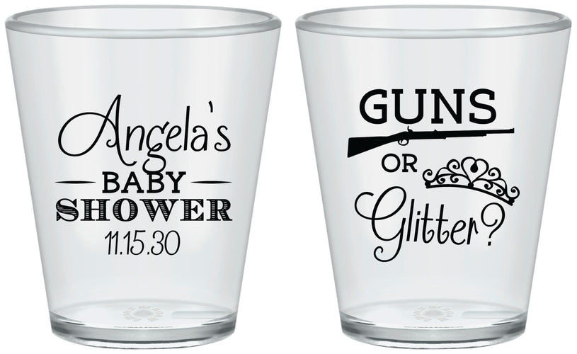 Custom Baby Shower Plastic Shot Glasses - Guns Or Glitter | 90130