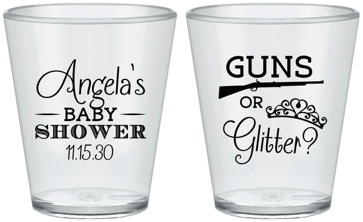Custom Baby Shower Plastic Shot Glasses - Guns Or Glitter | 90130