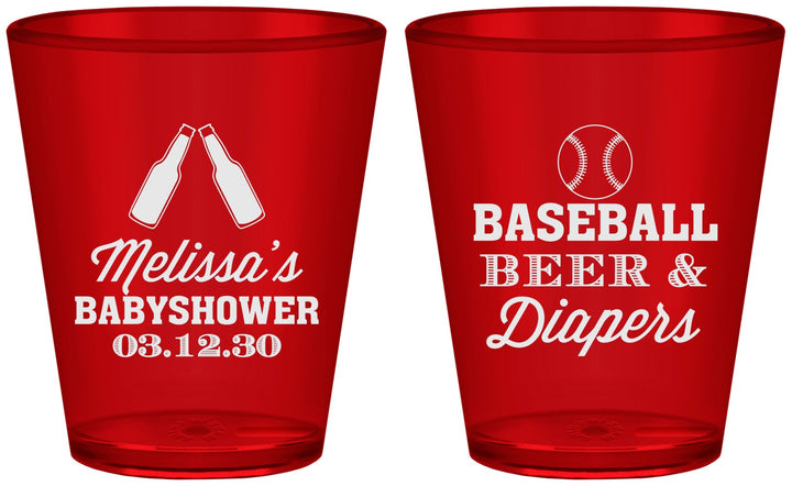 Custom Baby Shower Plastic Shot Glasses - Baseball Beer Diapers | 90132
