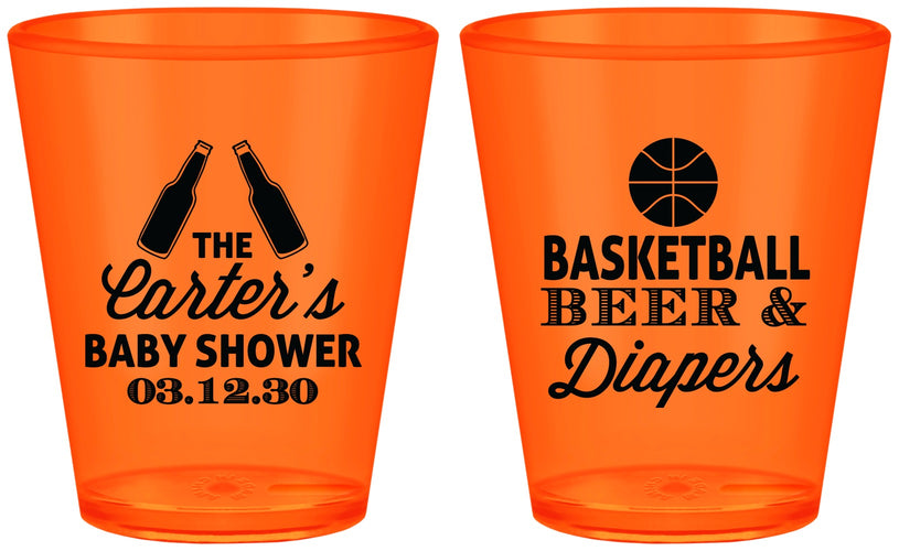 Custom Baby Shower Plastic Shot Glasses - Basketball Beer Diapers | 90133