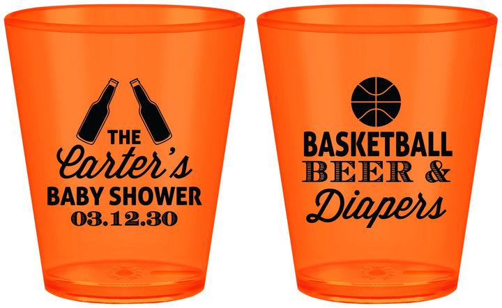 Custom Baby Shower Plastic Shot Glasses - Basketball Beer Diapers | 90133