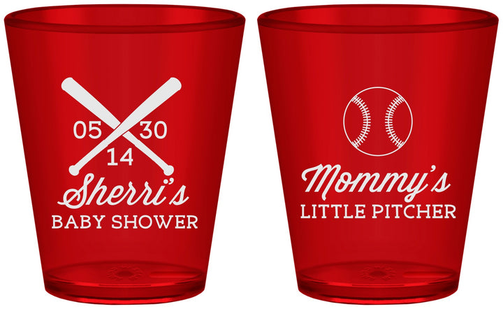 Custom Baby Shower Plastic Shot Glasses - Baseball Little Pitcher | 90137